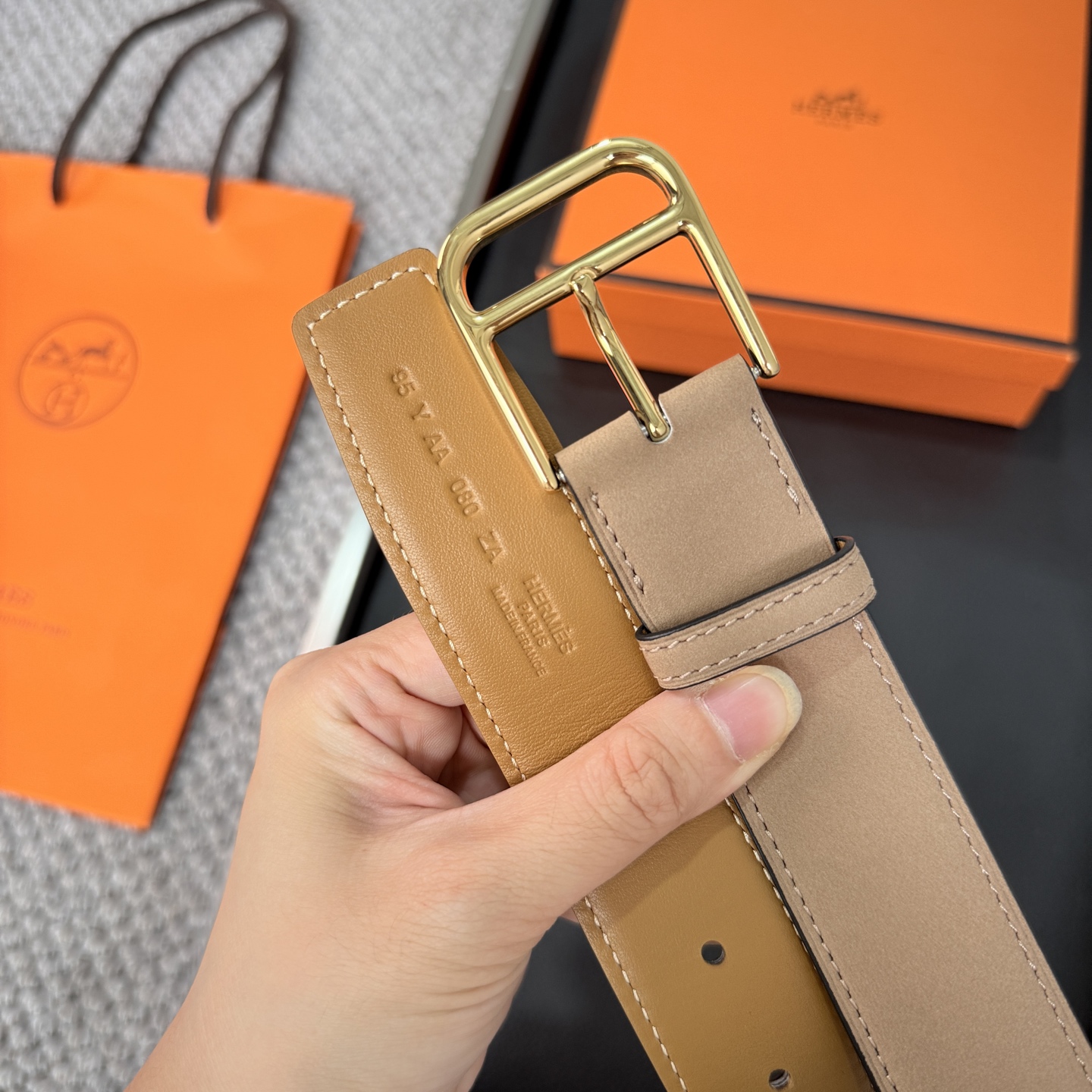 Hermès BoxTogo calfskin double-sided belt 3.2CM wide