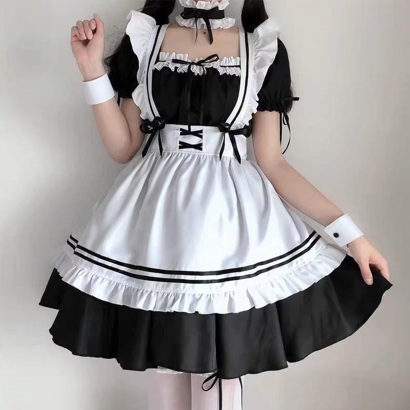 Cosplay Bow Tie Lolita Maid Ruffle Costume Dress