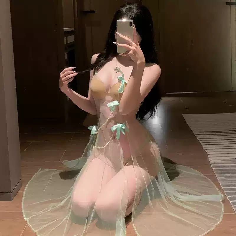 Bow See-through Chain Lingerie Dress