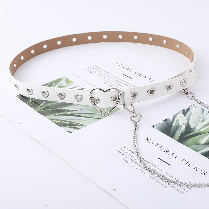 Punk heart-shaped corn buckle hollow decorative belt ladies casual love buckle tie-in jeans chain belt