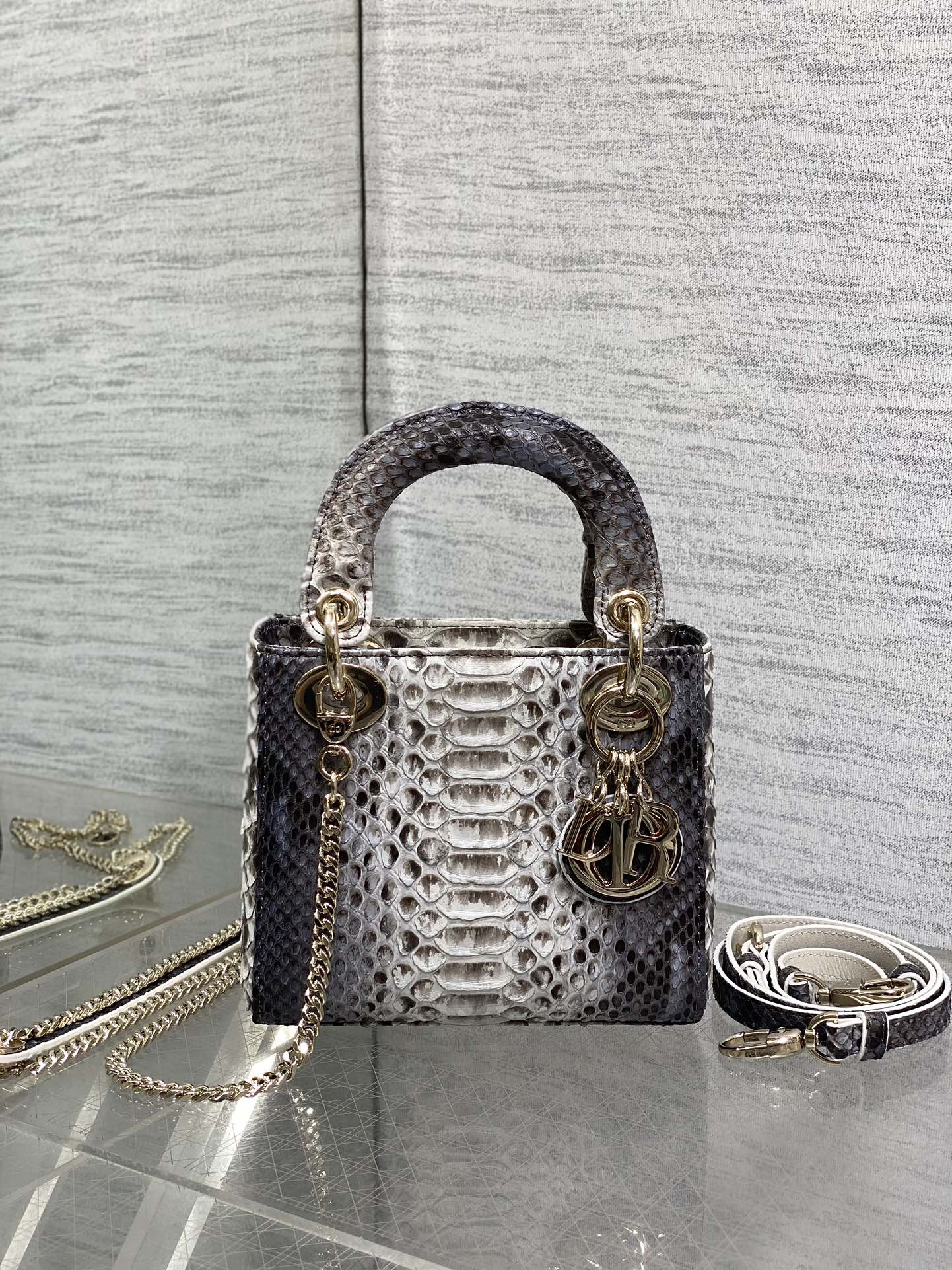 Dior Lady three-grid rare snakeskin Princess Diana bag