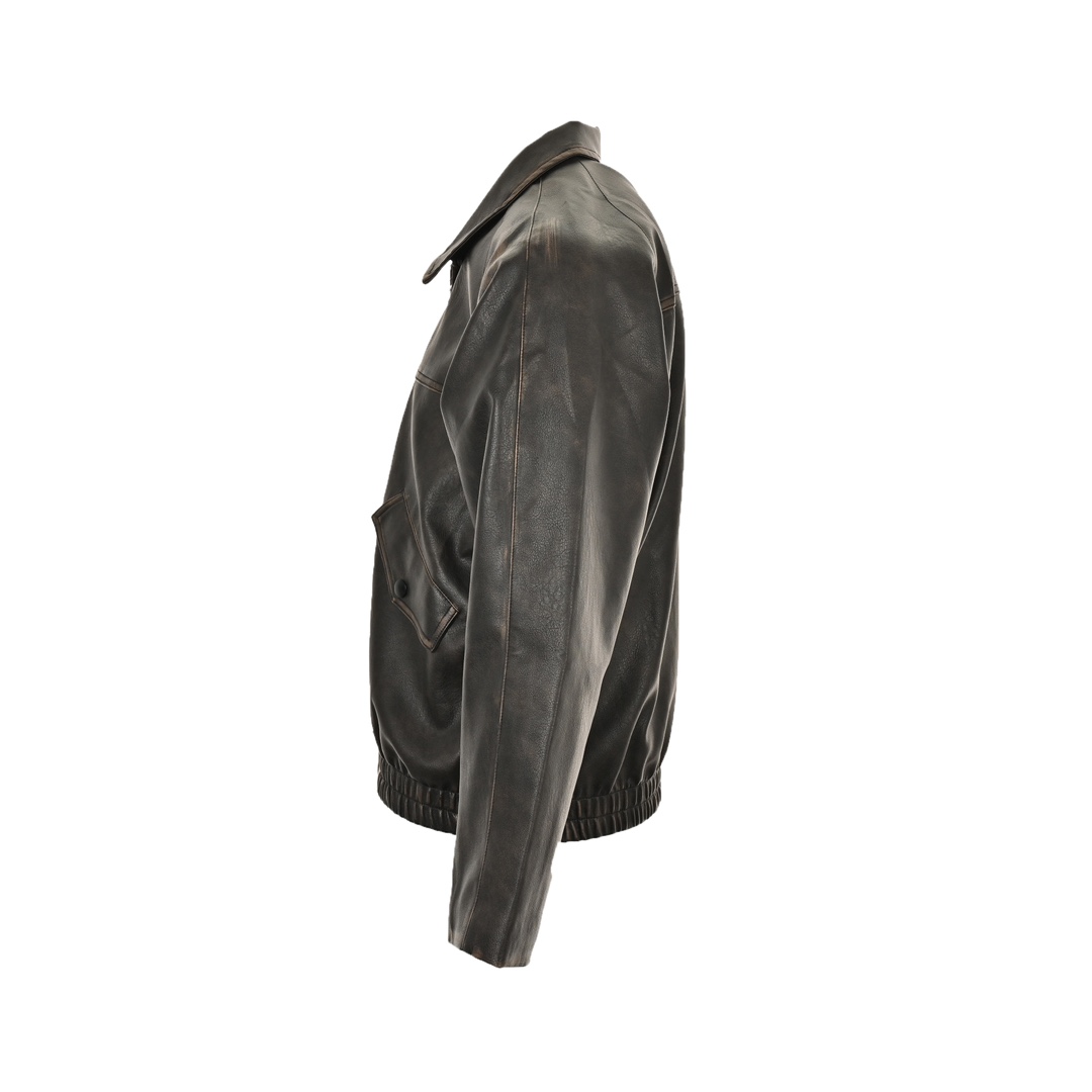 Prada 24Fw distressed leather jacket with triangle logo on back