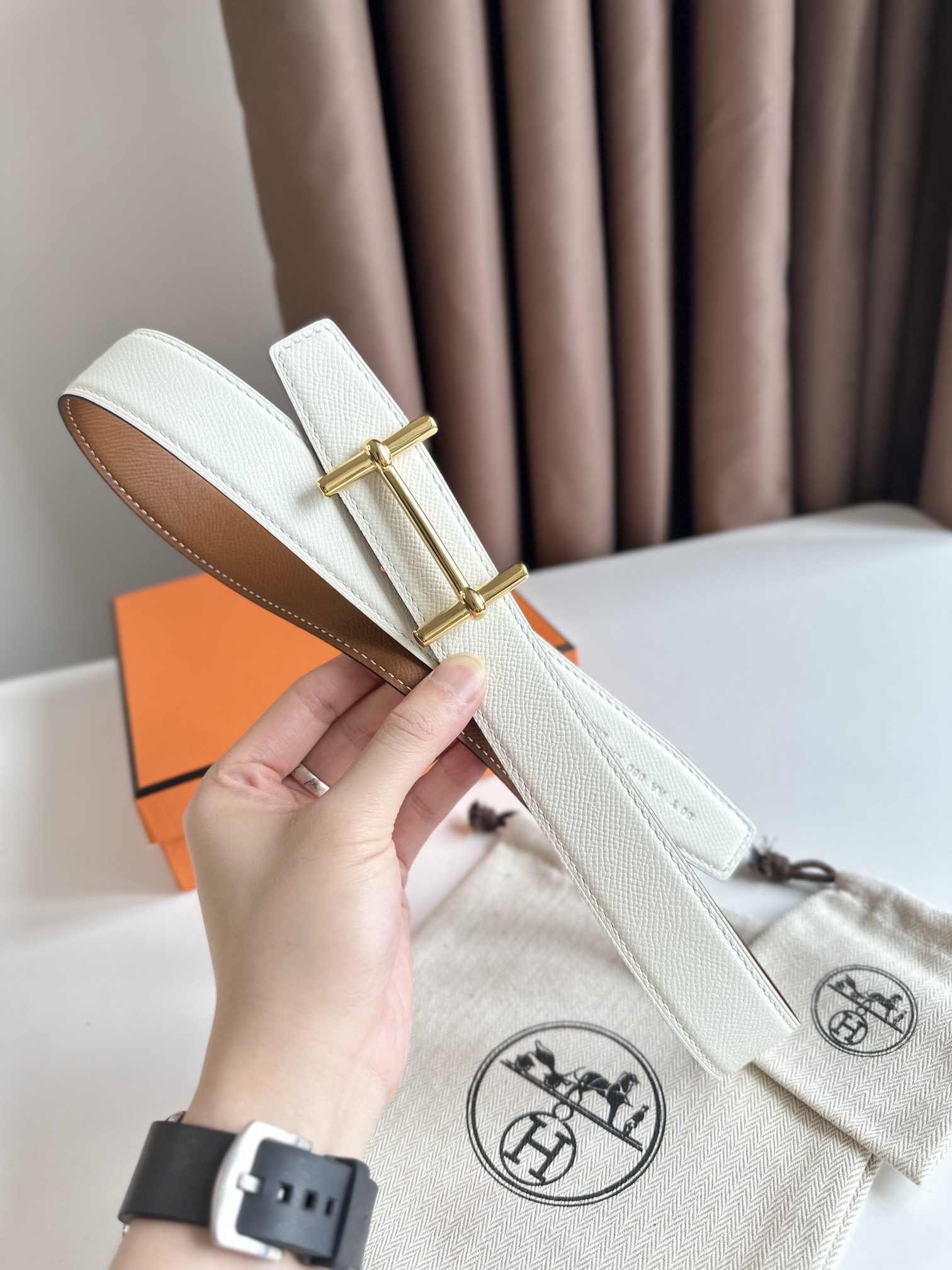 Hermès new double-faced calfskin belt width 3.2CM