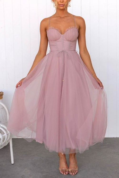 Heididress Backless Tie Waist Mesh Swing Maxi Cami Dress