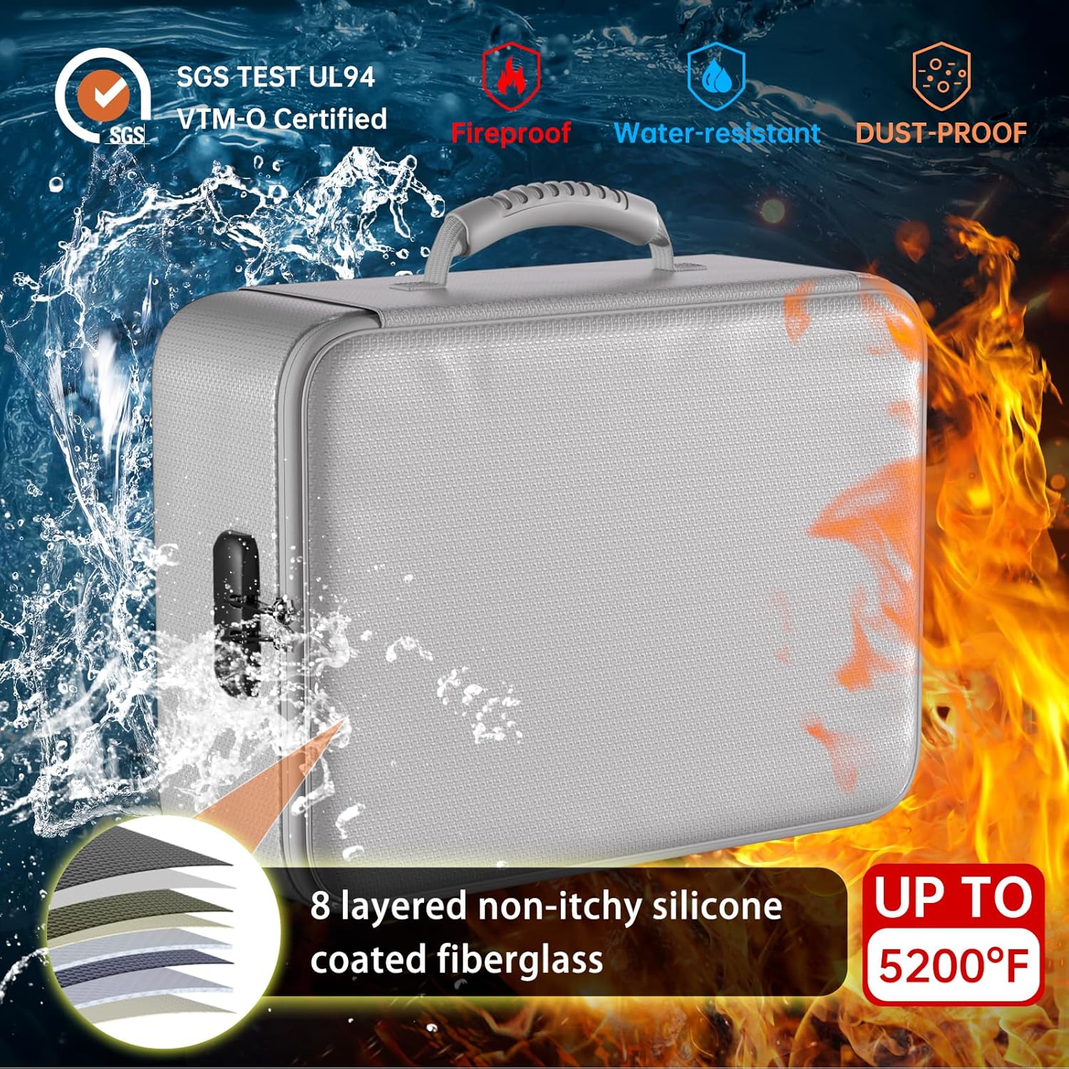 🔥Special Offer Today🔥5200°F Important Document Organizer with Lock,Upgraded Heat Insulated Fireproof＆Waterproof Box