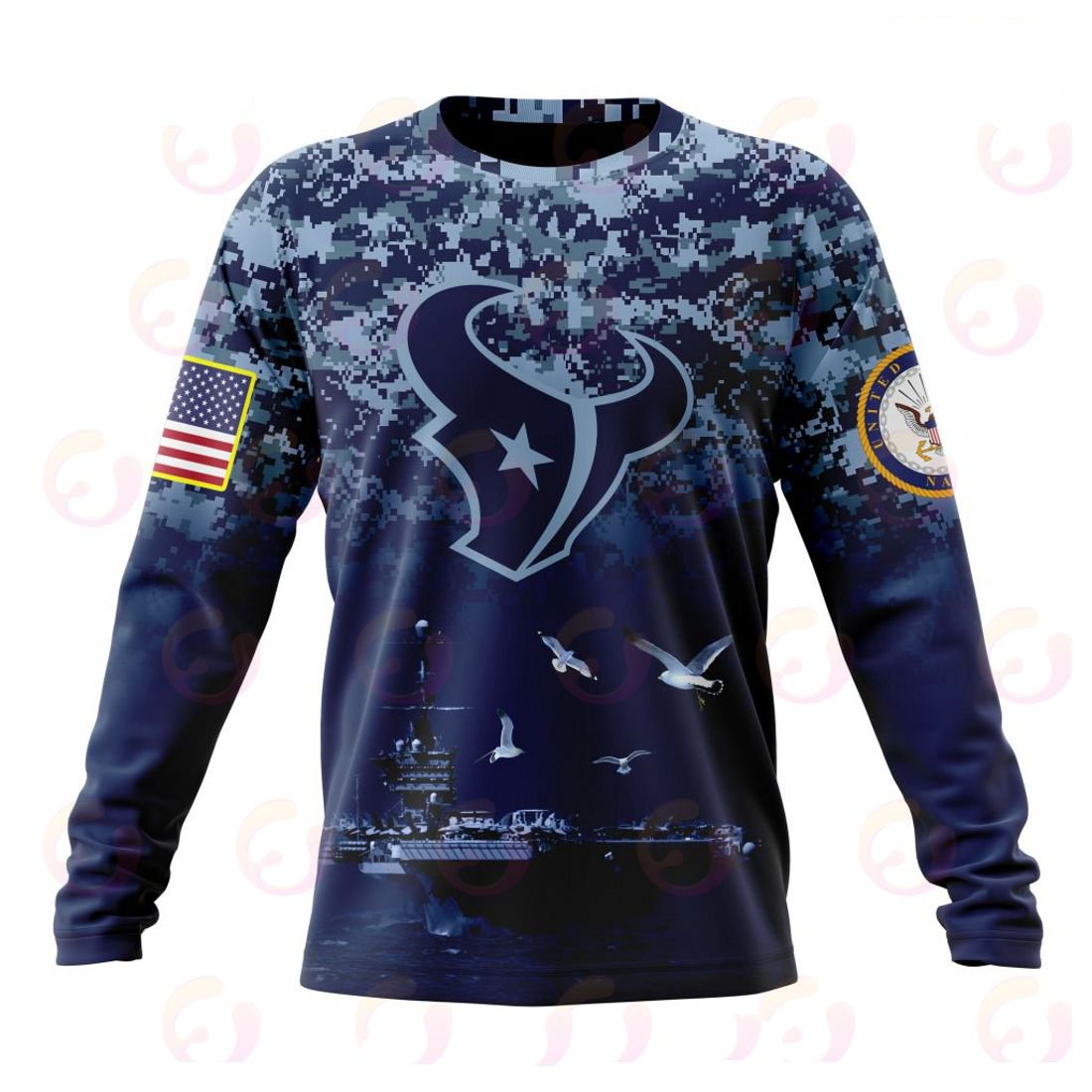 HOUSTON TEXANS 3D HOODIE HONOR US NAVY VETERANS