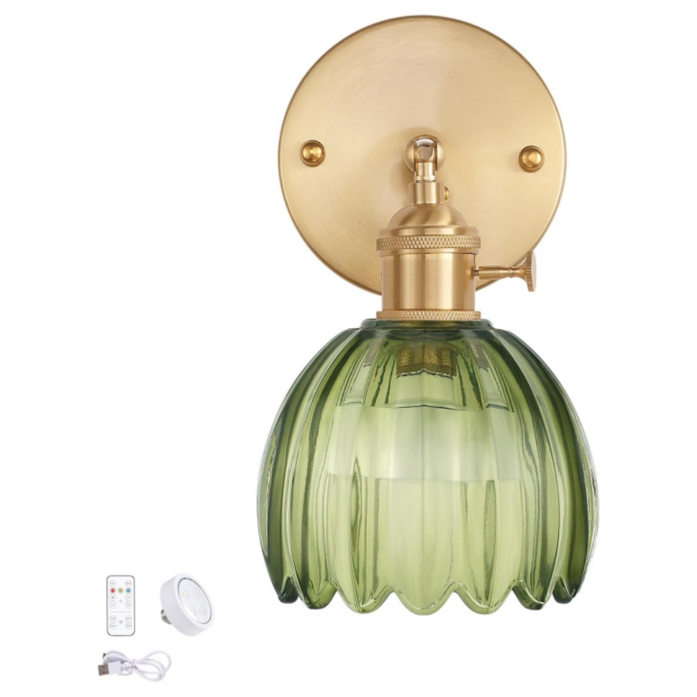 Wall Sconce with Green Tulip Glass