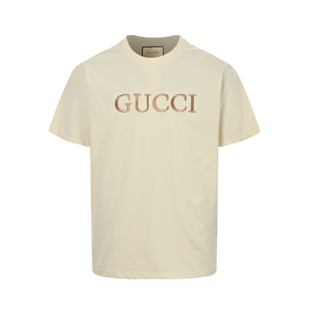 Gucci Rose Gold Logo Embroidered Short Sleeve