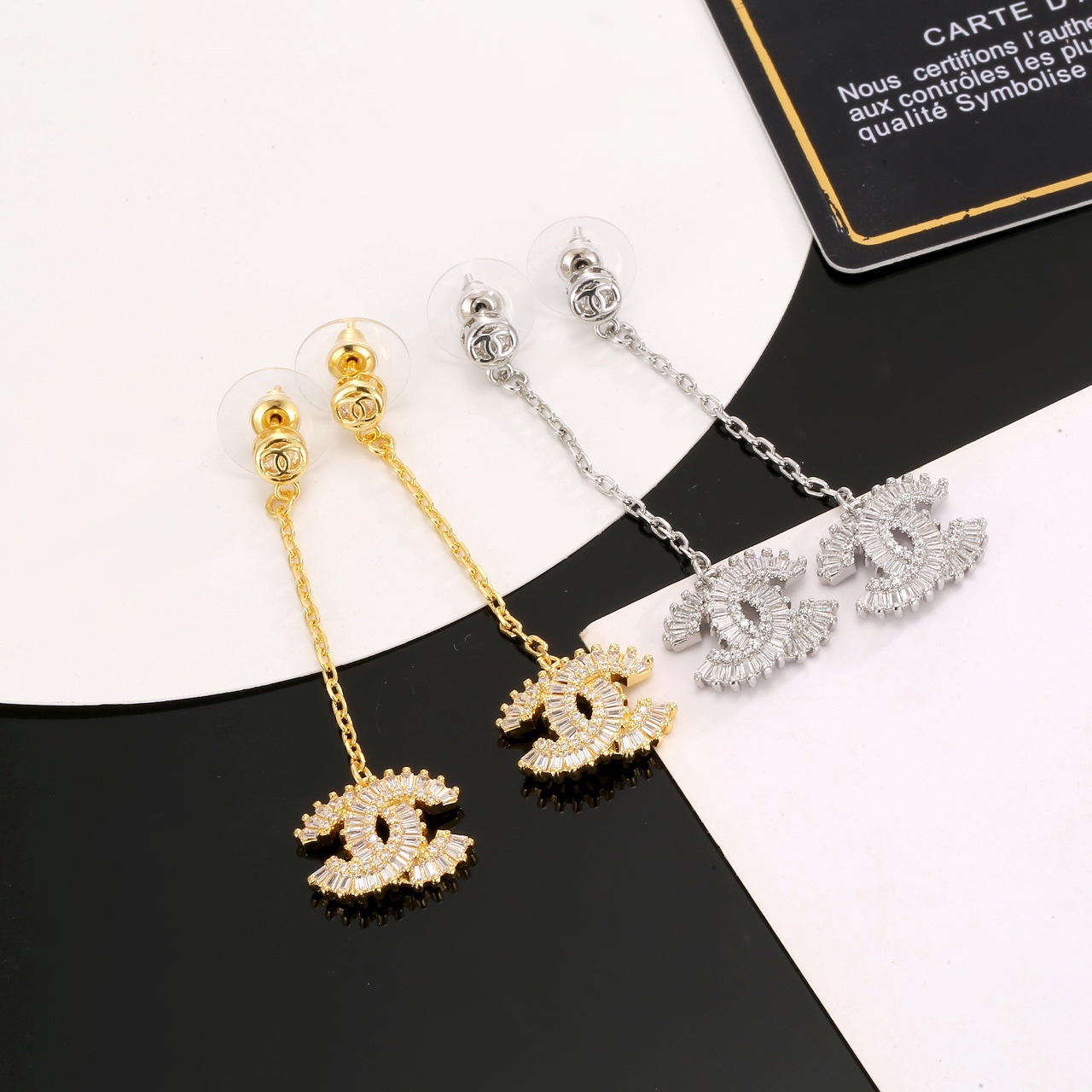 Chanel long diamond earrings