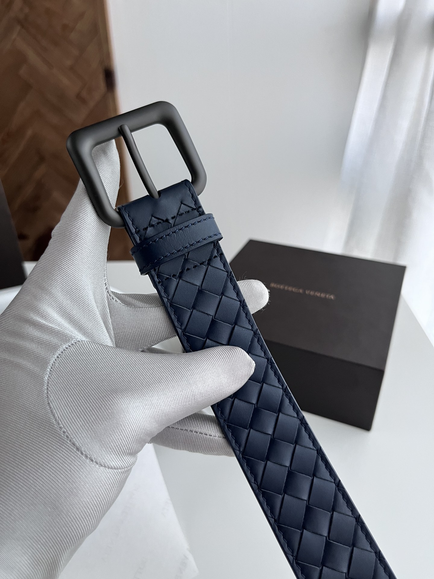 Bottega Veneta intreccio woven cowhide double-sided belt 3.5cm wide