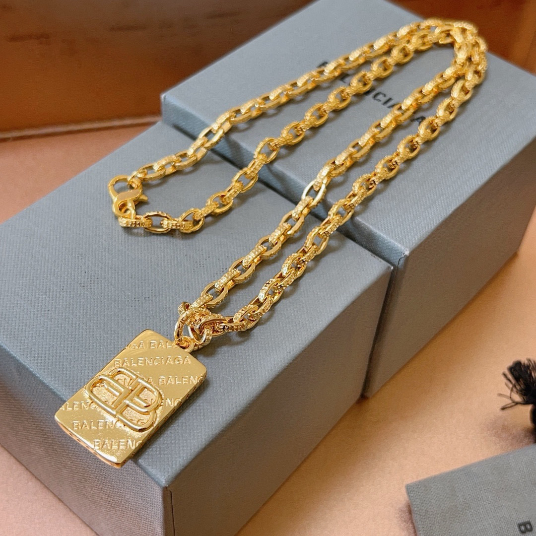 Balenciaga Gold BB Brand Chain Necklace