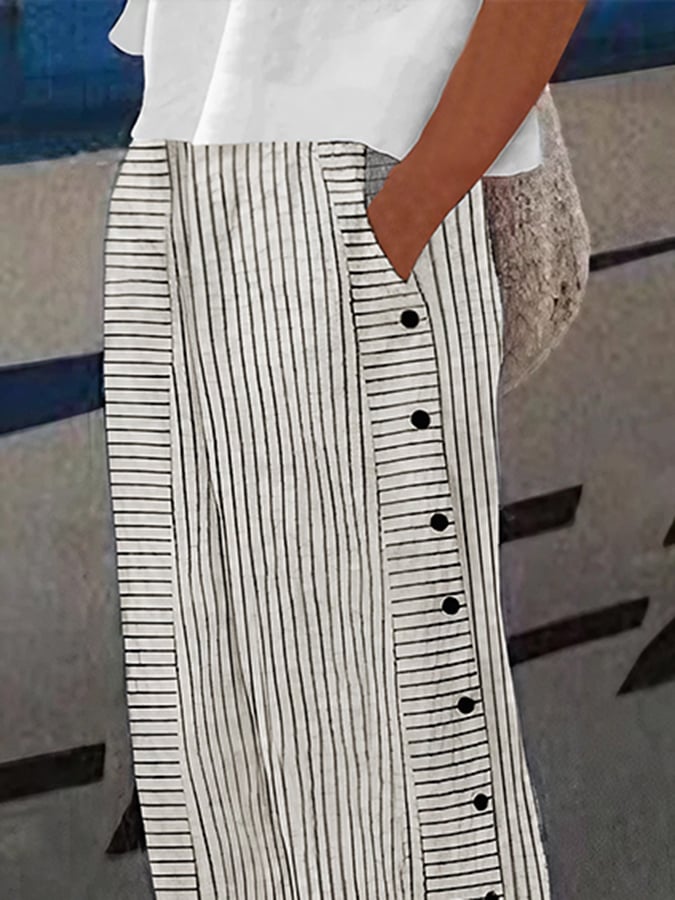 Jacquard striped printed button-down slacks