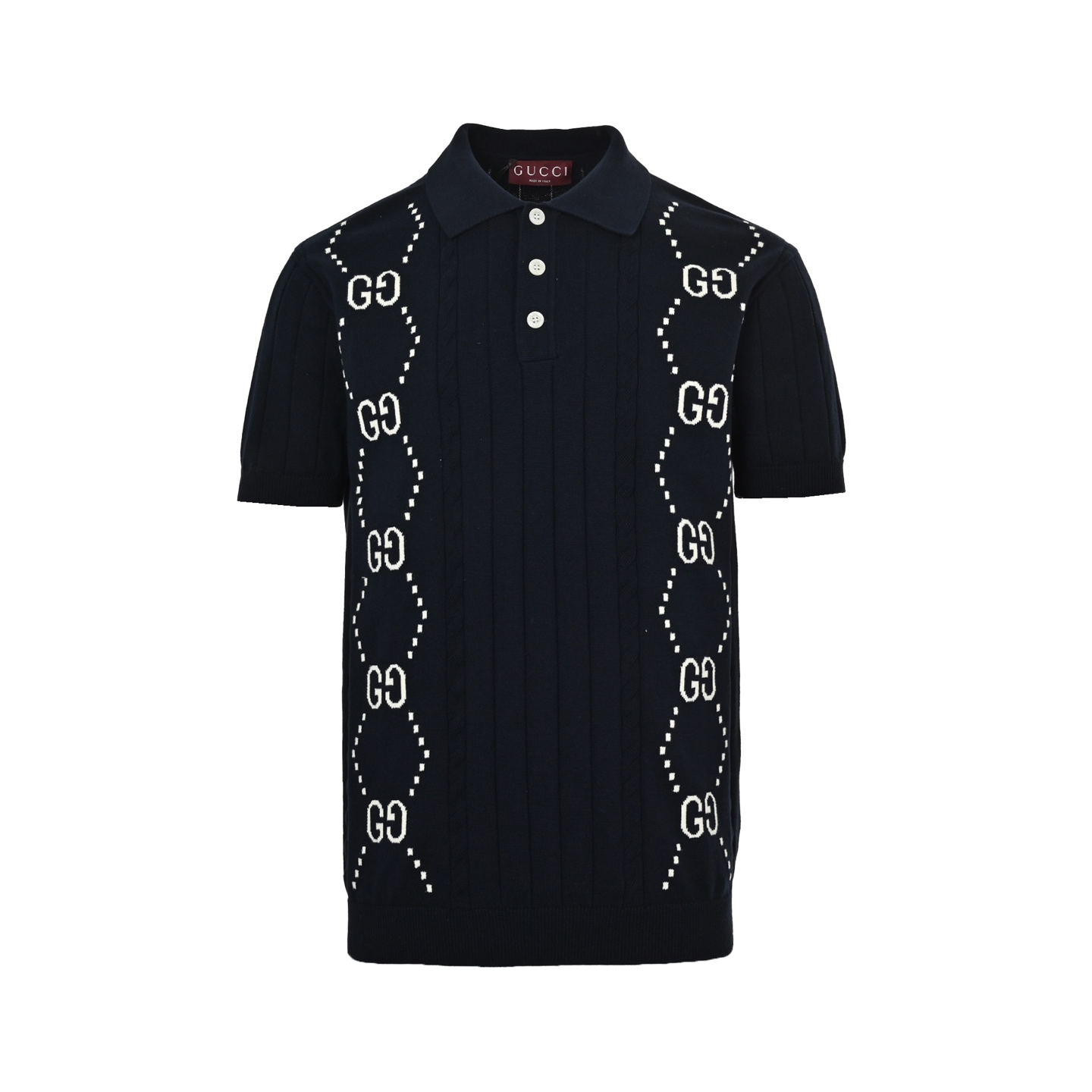 Gucci 25ss Double G jacquard cable knit Polo short sleeve