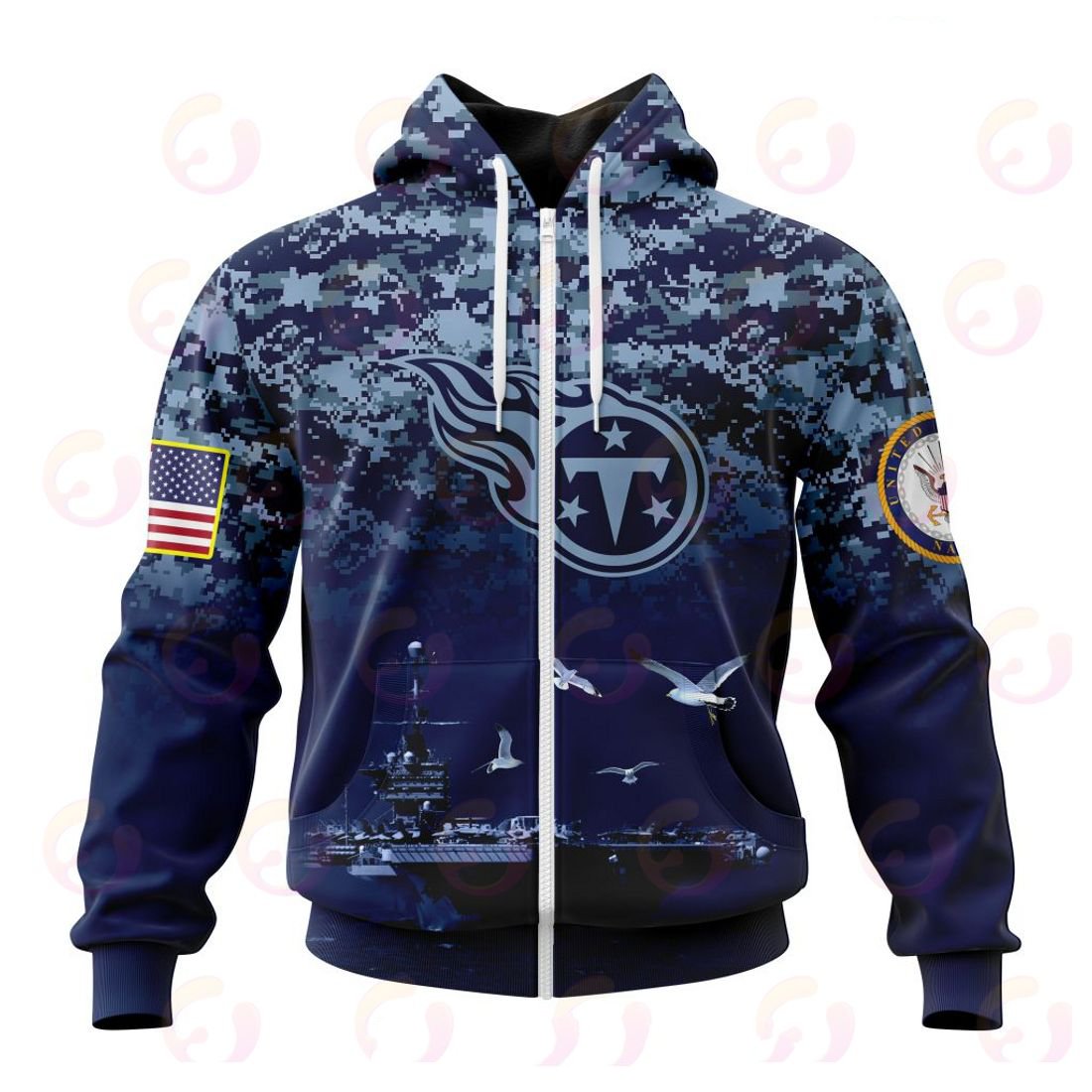 TENNESSEE TITANS 3D HOODIE HONOR US NAVY VETERANS