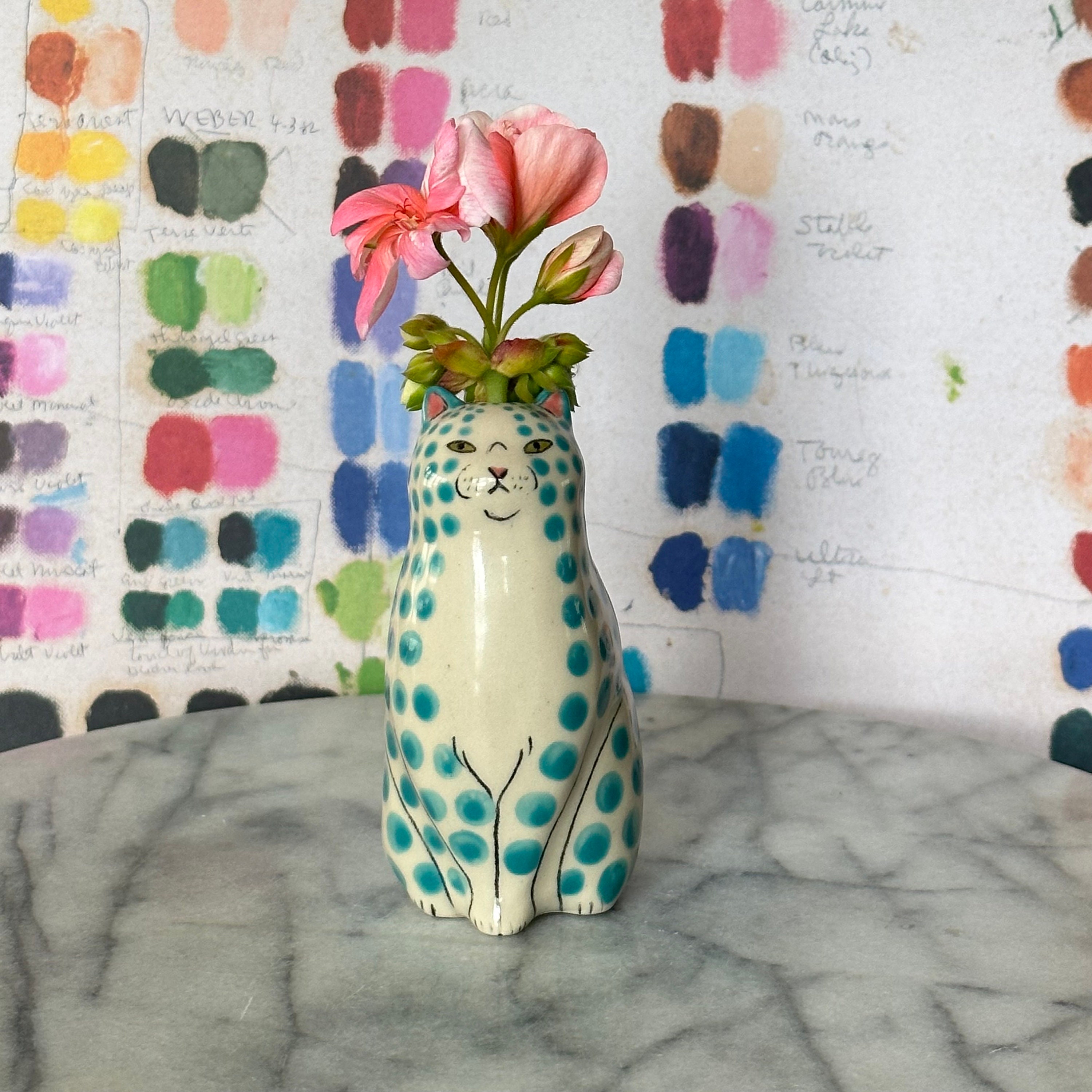 Polka Dot Cat Vase - Cat lover gift - Handmade