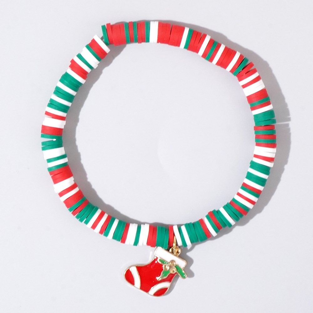 Christmas hand colored polymer clay beaded bracelet set gift