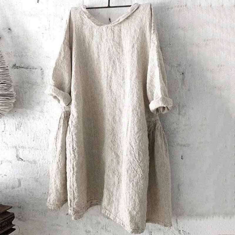 Vintage Round Neck Short Sleeve Mini Dress