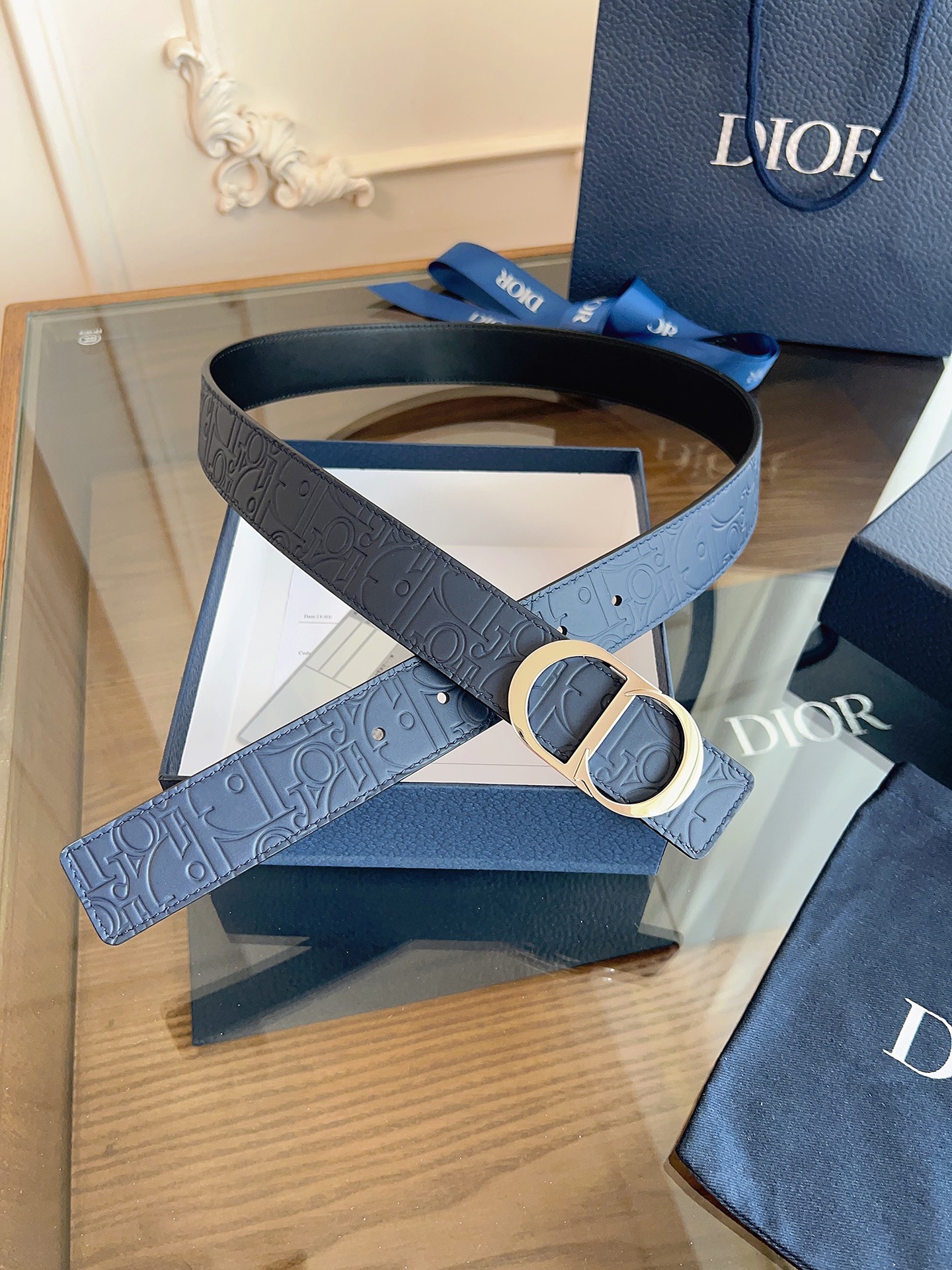 Dior embossed leather belt 3.5CM wide
