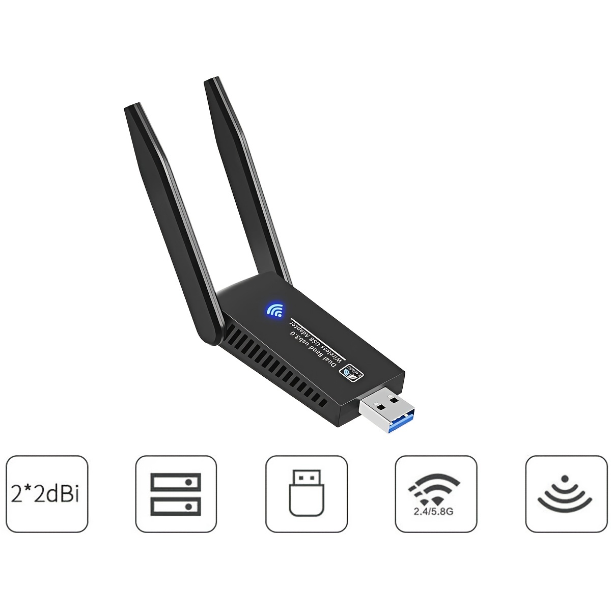 1300Mbps USB WiFi Adapter For PC Dual 5dBi Antenna Wireless Adapter For Desktop Laptop Compatible With Windows 10/7/8/8.1/XP