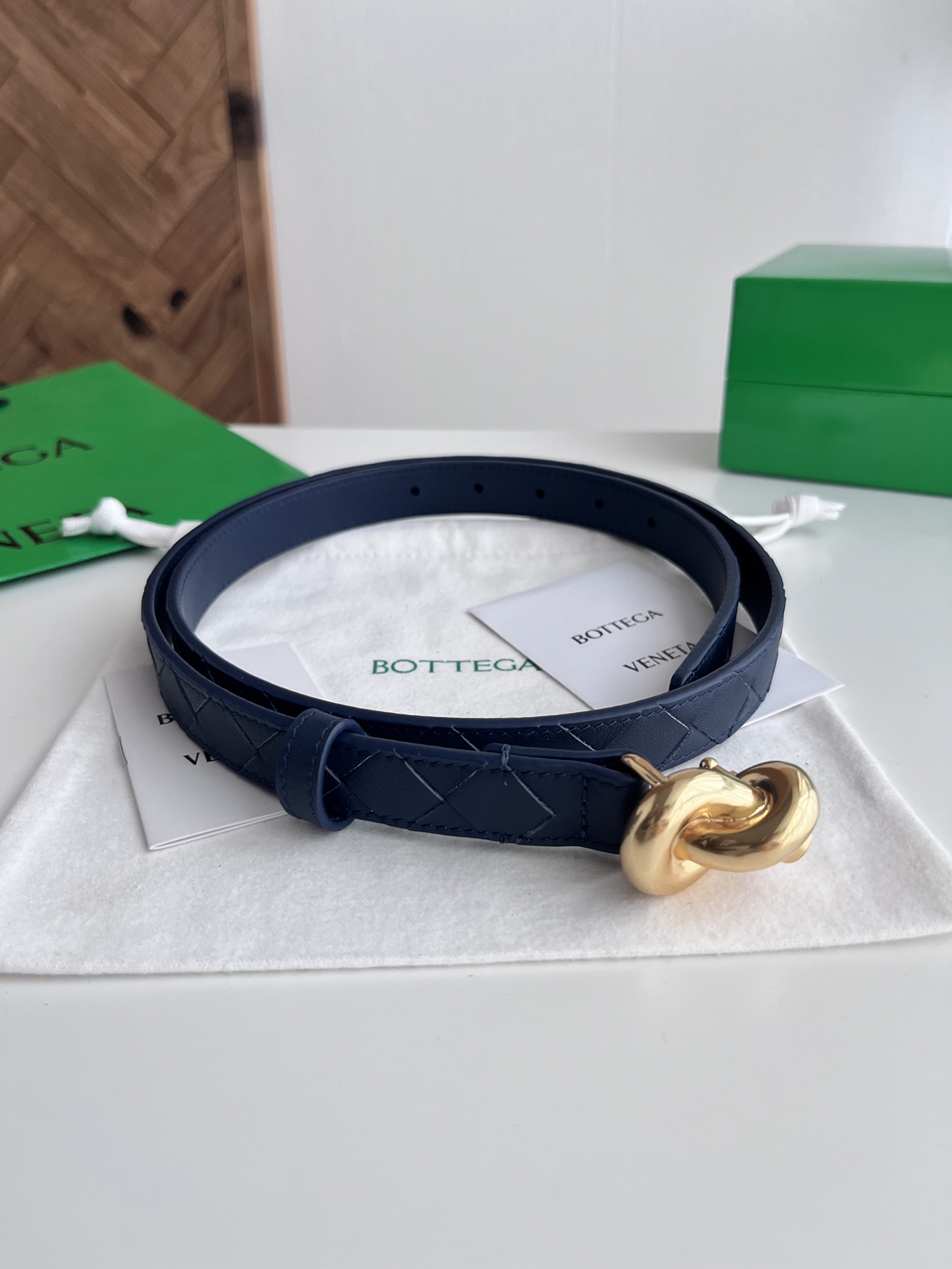 Bottega Veneta intreccio woven cowhide double-sided belt width 2.0cm