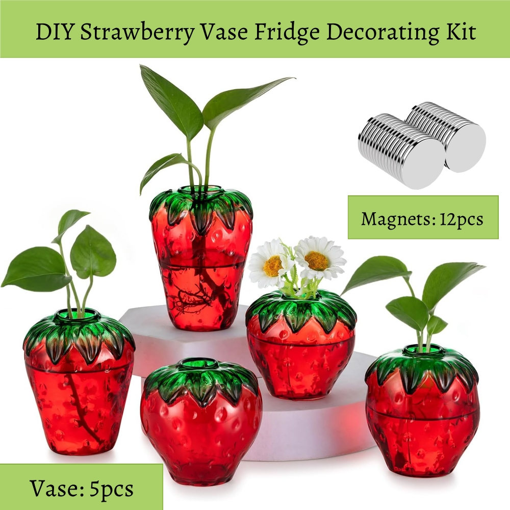 🔥On Sale🔥Set of 5 pcs Glass Strawberry Propagation Vase Decor With 12 Strong Magnets