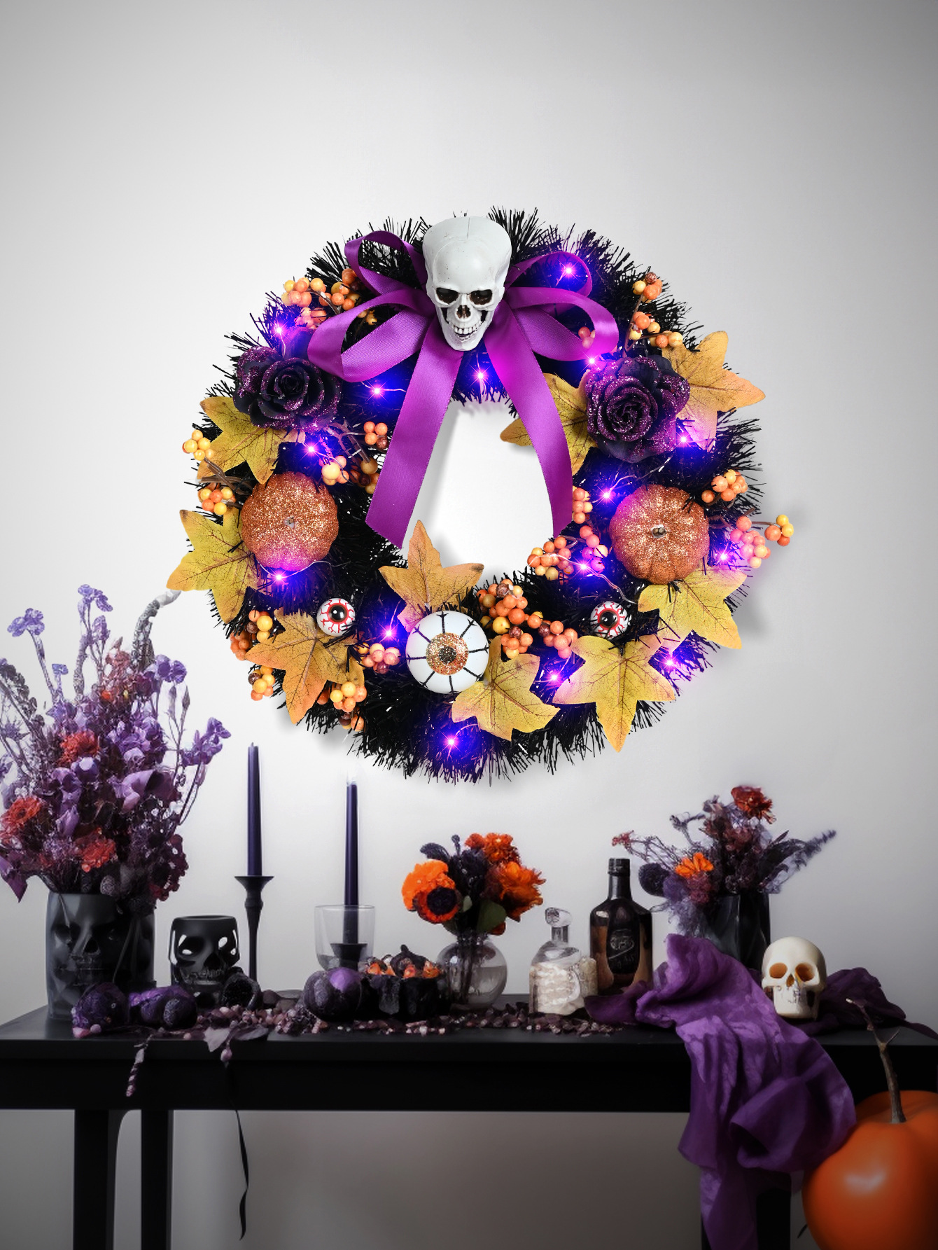 🎃Halloween pumpkin skull wreath👻