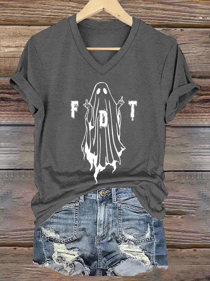 🔥Buy 3 Get 10% Off🔥Women's Halloween FDT Printed V-Neck Short Sleeve T-Shirt
