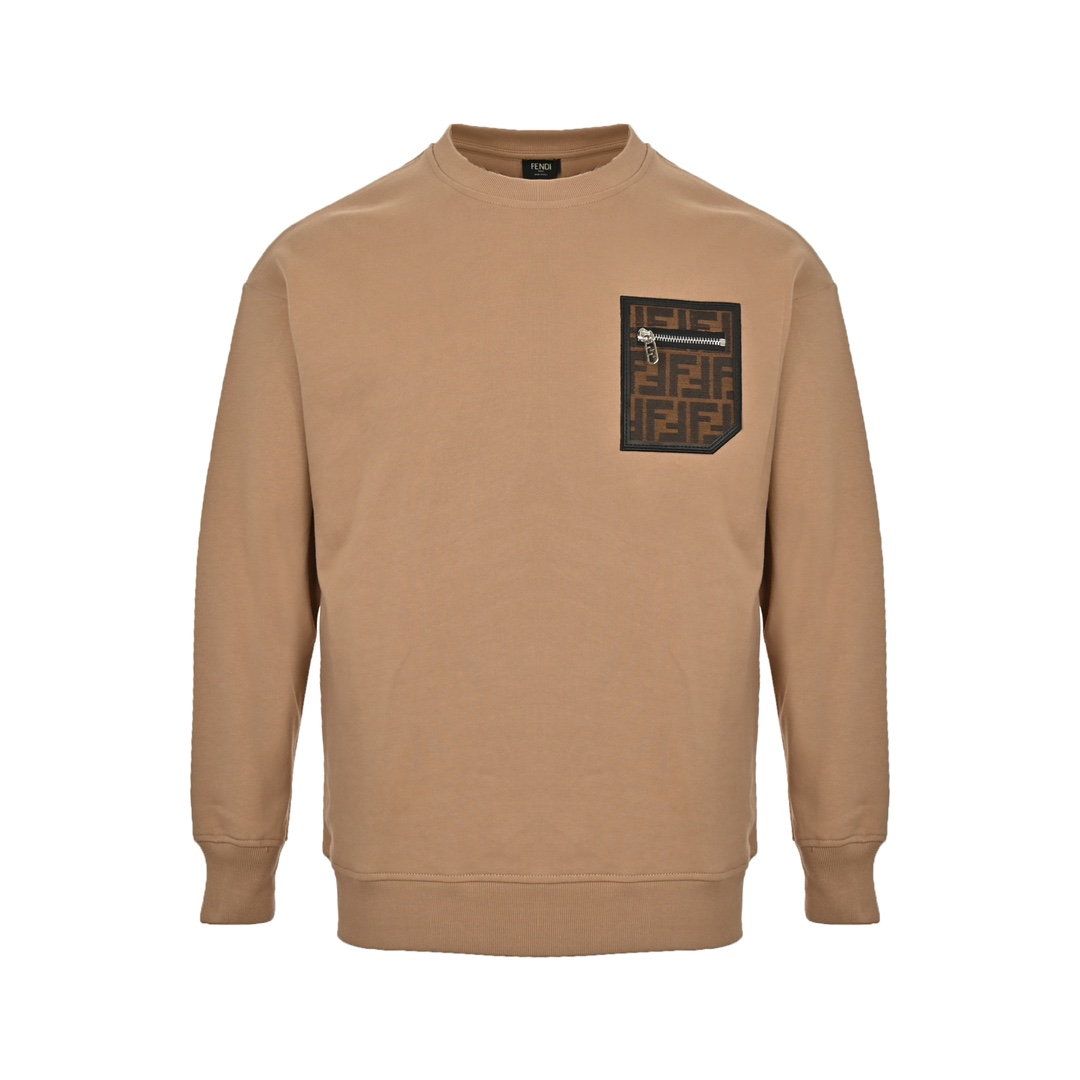 Fendi 24Fw FF leather trim zip pocket crew neck sweatshirt