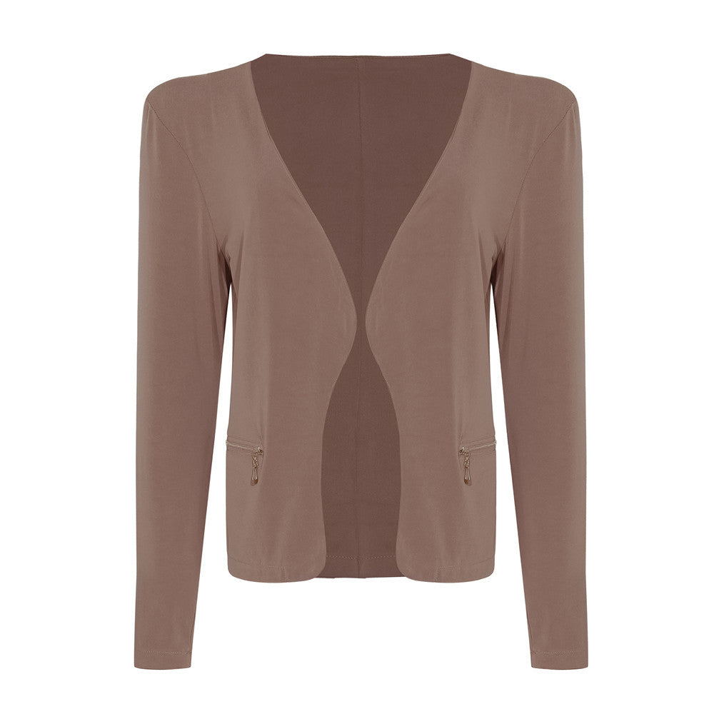 Suit Jacket with Lapel and Zipper Closure in Solid Color
