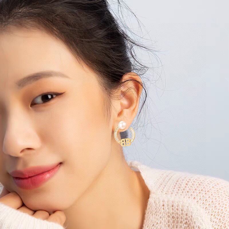 Balenciaga Diamond Hoop Pearl Earrings