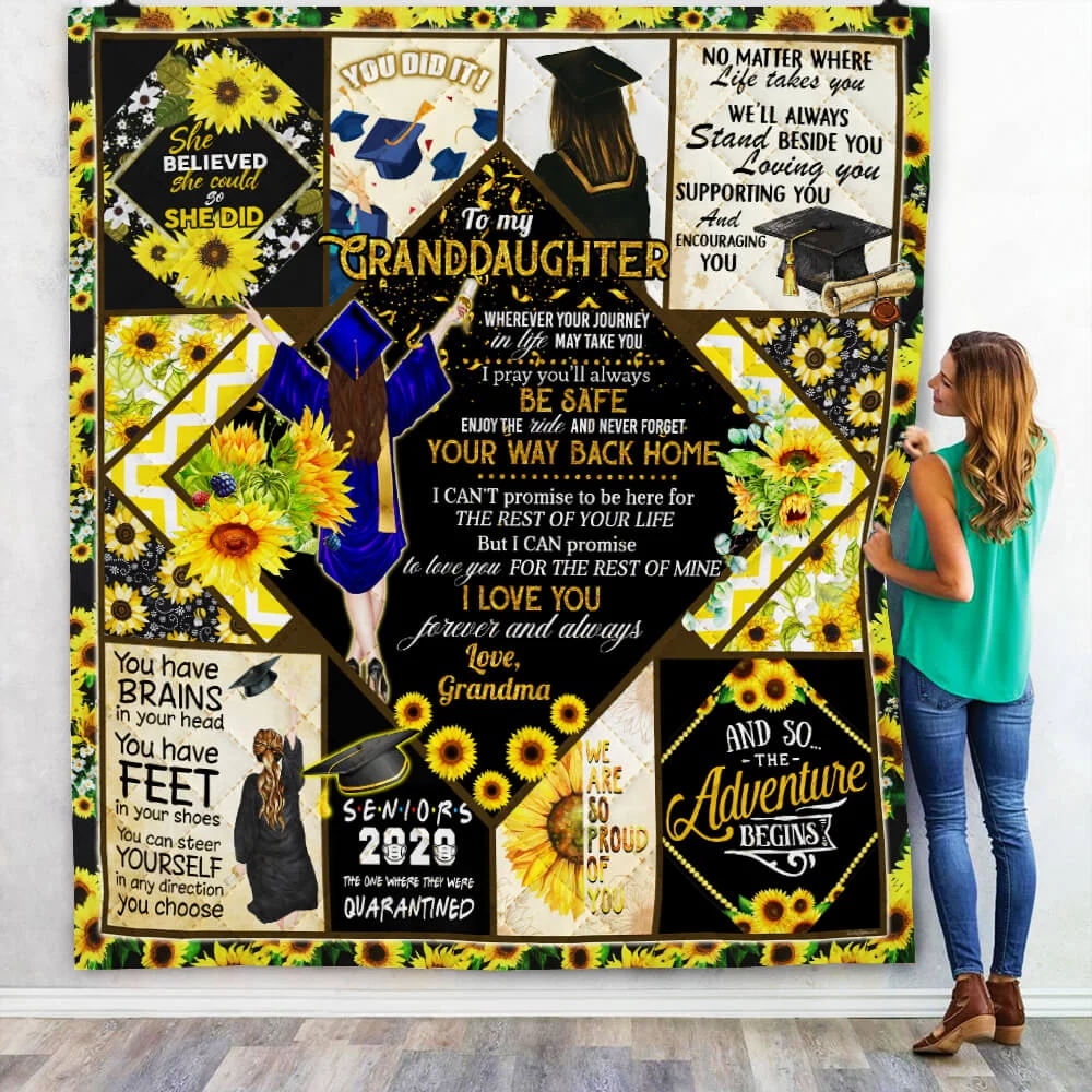 To Granddaughter. Sunflower. Senior Graduation Quilt Blanket