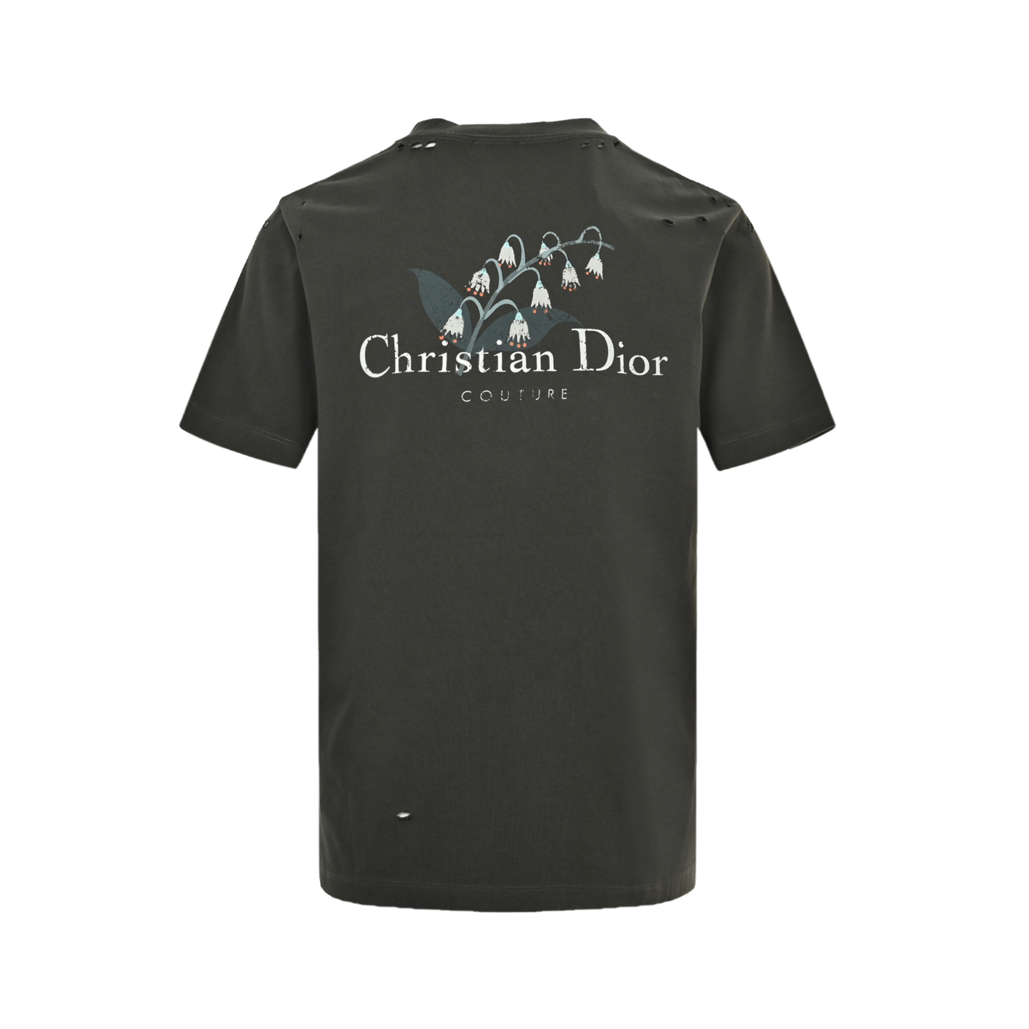 Dior 25ss lily of the valley print distressed ripped short-sleeve shirt