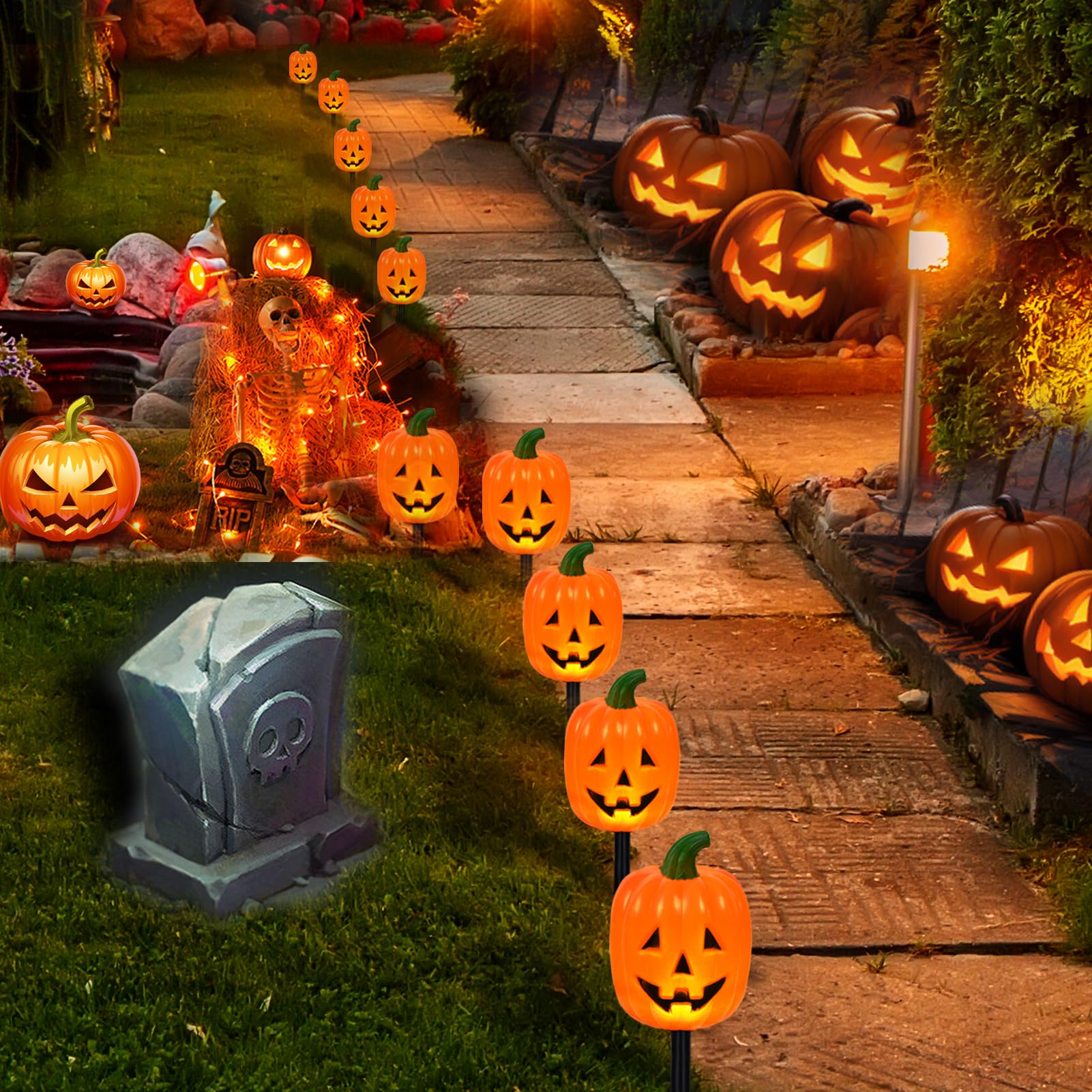 💥ON SALE💥Set of 5-Halloween Decorative Solar Pumpkin Stake Lights – Waterproof ✨