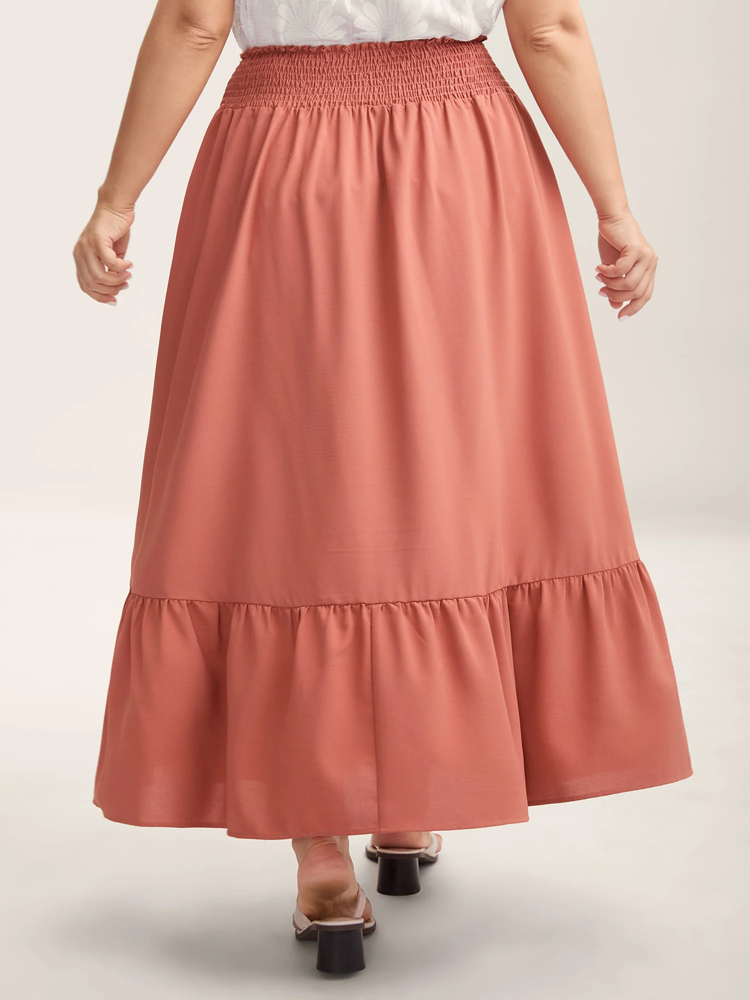 Shirred Back Button Detail Maxi Skirt