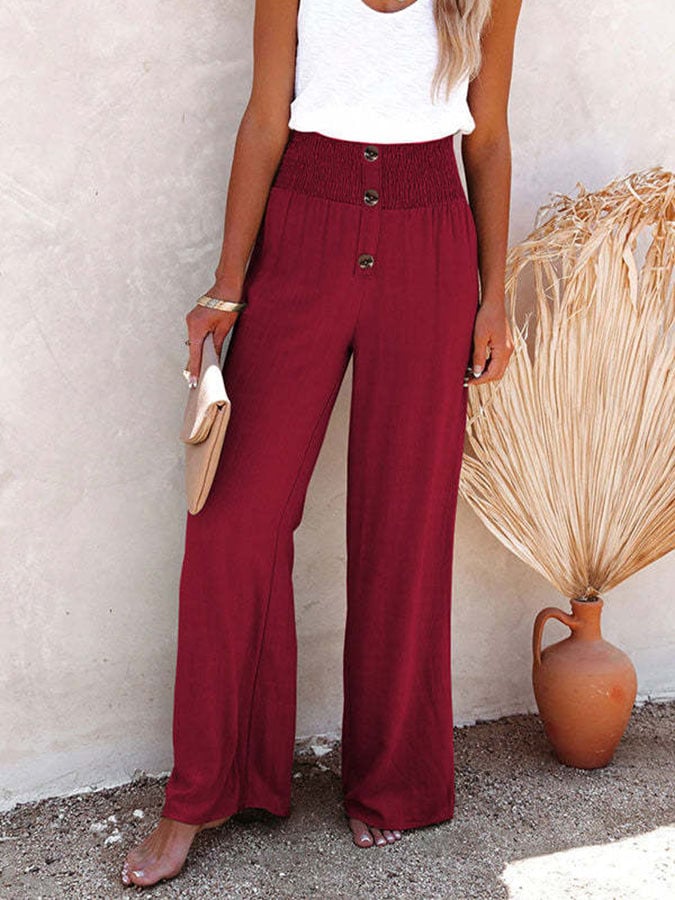 High Waist Loose All-match Cotton Linen Wide-leg Elastic Casual Trousers