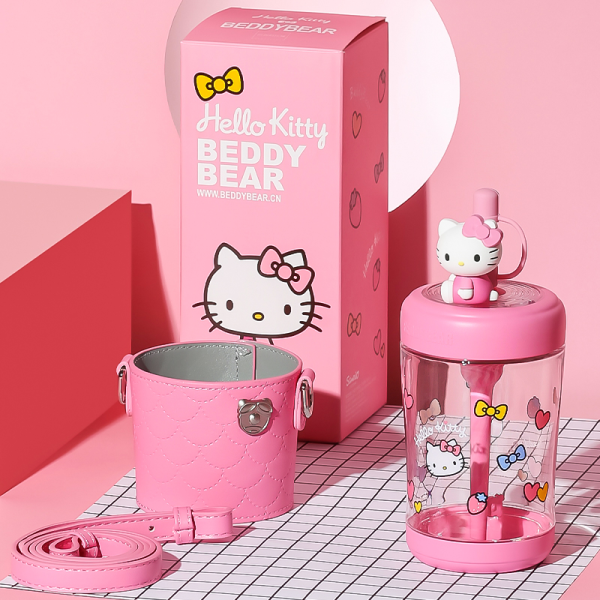 Hellokitty Water Bottle with Sleeve, 18.5OZ Water Bottle with Straw Gym Water Bottle for Sport Workout