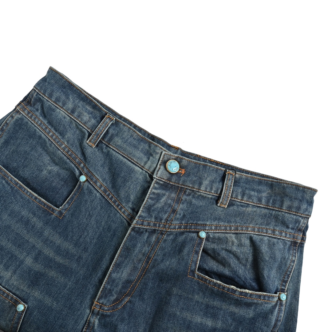 Louis Vuitton 24Fw enamel button washed distressed work jeans