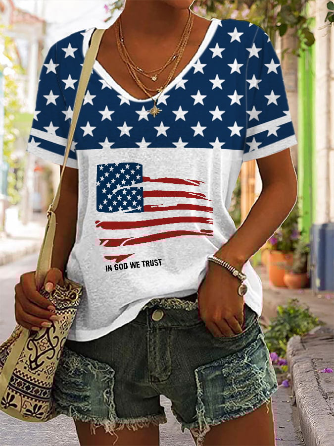 Women'S Independence Day Flag Print T-shirt