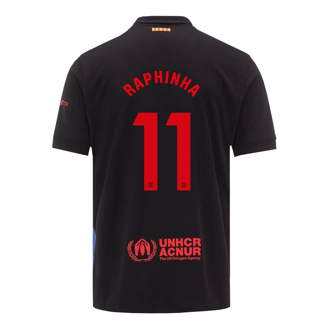 RAPHINHA #11 Barcelona Away Football Jersey, Custom Shirt 2024/25, Spotify Logo without Text