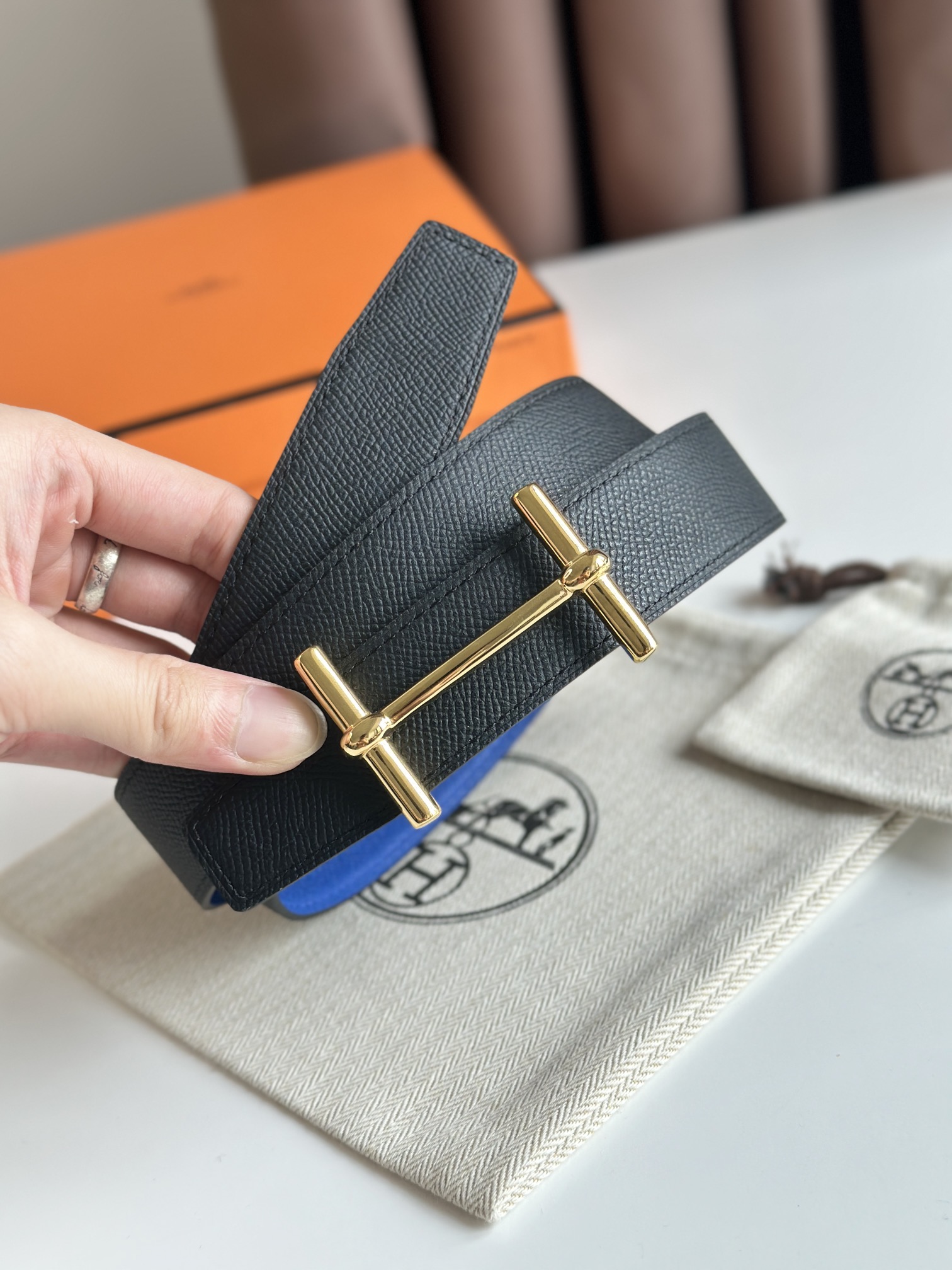 Hermès new double-faced calfskin belt width 3.2CM
