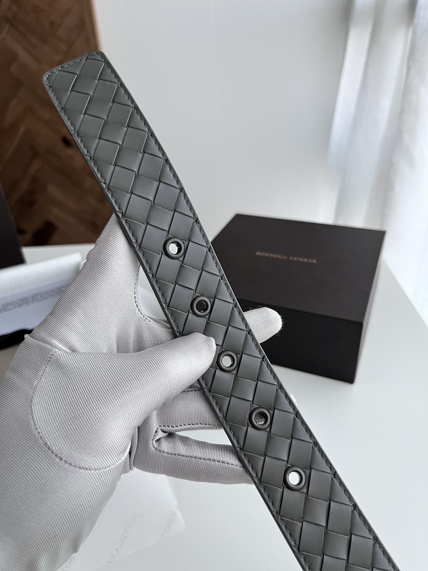 Bottega Veneta intreccio woven cowhide double-sided belt 3.5cm wide