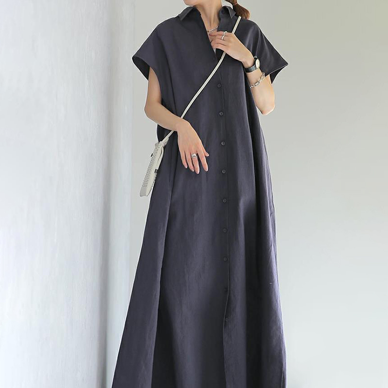 Vintage Button Down Casual Maxi Dress