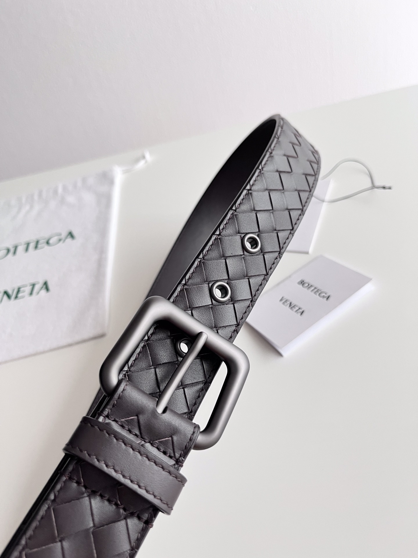 Bottega Veneta frosted pin buckle woven cowhide double-sided belt 3.5cm wide