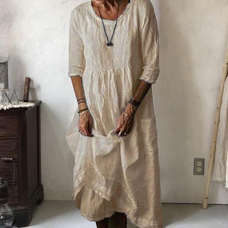 Casual Loose Round Neck Solid Maxi Dress