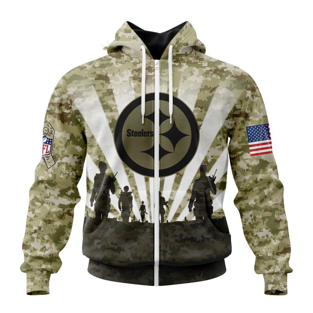 PITTSBURGH STEELERS 3D HOODIE HONOR VETERANS