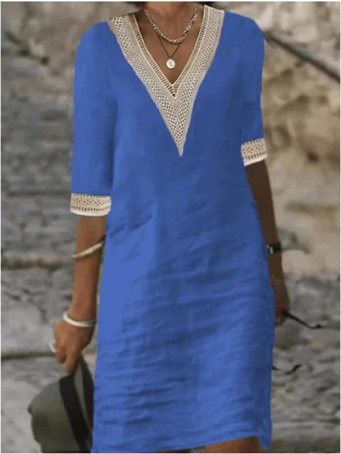 Multicolor V-Neck Cotton Dress