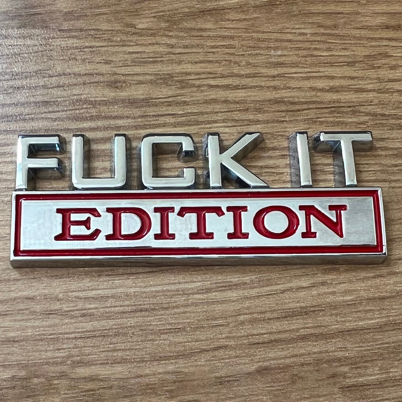 Funny Metallic Decal Emblem | Smile-inducing panel