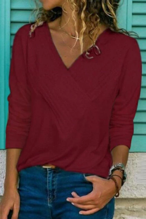 Heididress V-neck Long Sleeve Solid Basic Shirts
