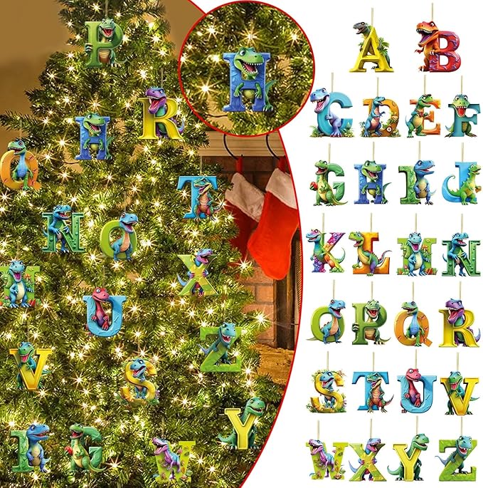 🦖🦖Christmas Dinosaur Alphabet Ornaments