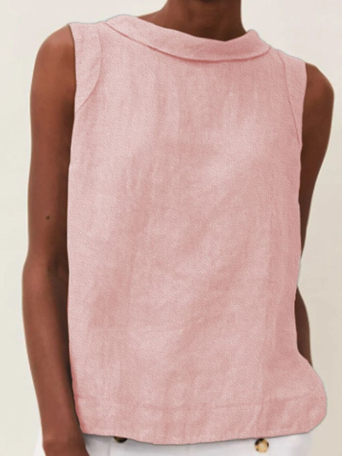 Solid Color Cotton And Linen Vest